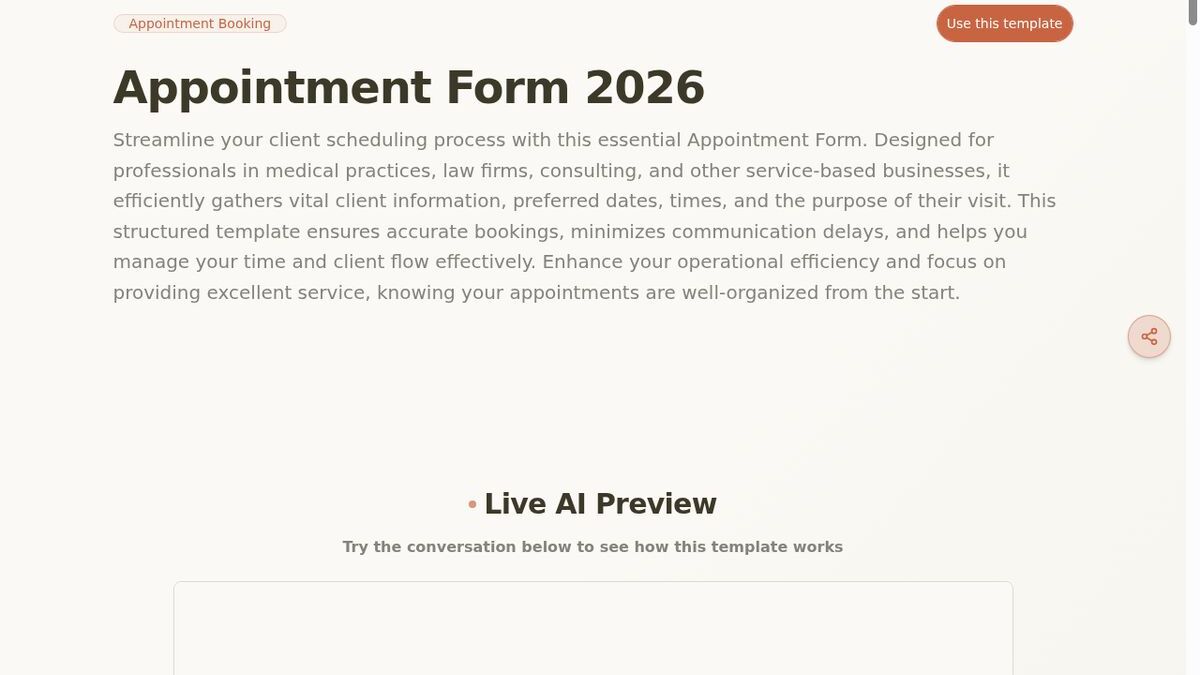 Dashform Appointment Form template page screenshot