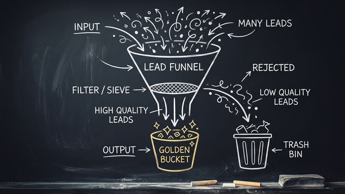Lead quality filter funnel separating qualified from unqualified leads