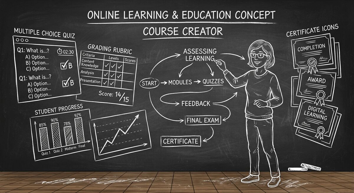 AI tools for course creators showing quiz assessments and student engagement