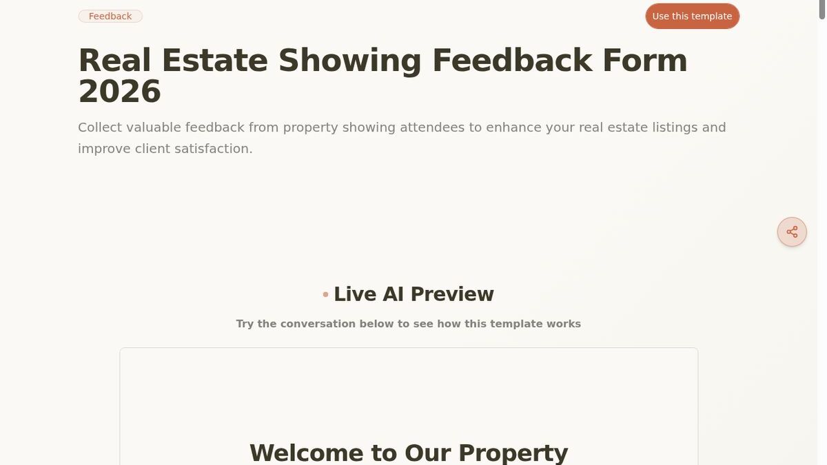 Dashform Real Estate Showing Feedback Form template page screenshot