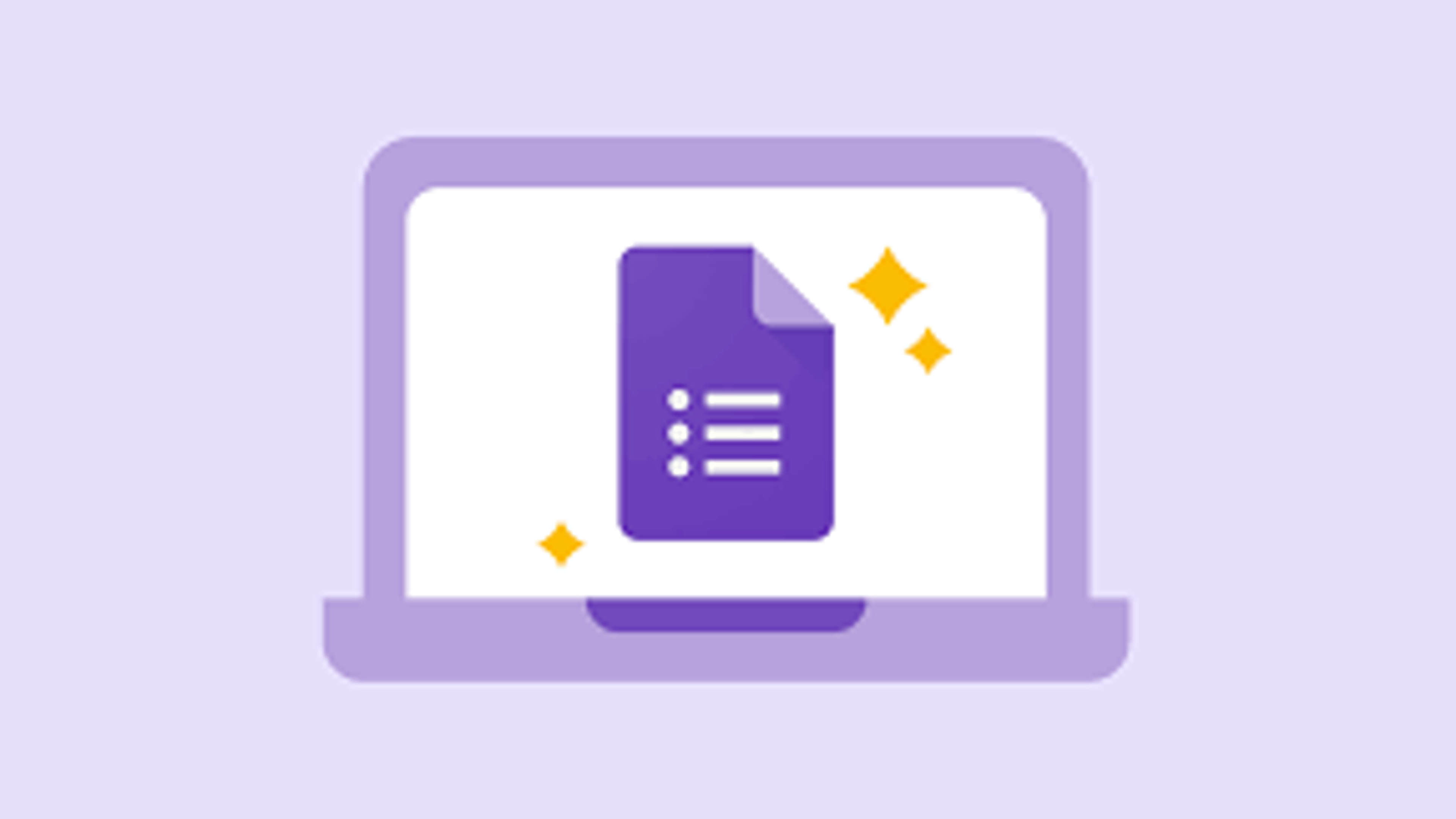Laptop screen with a purple form icon and three sparkles.