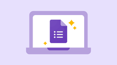 Laptop screen with a purple form icon and three sparkles.