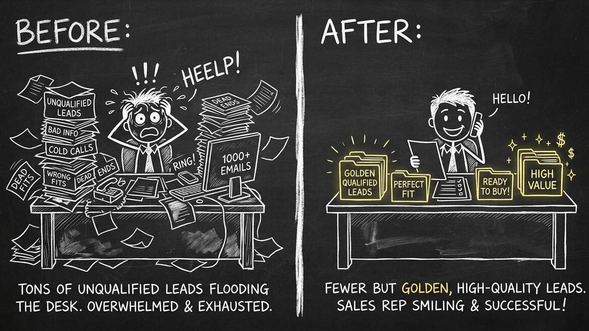 Before and after lead qualification - overwhelmed vs organized