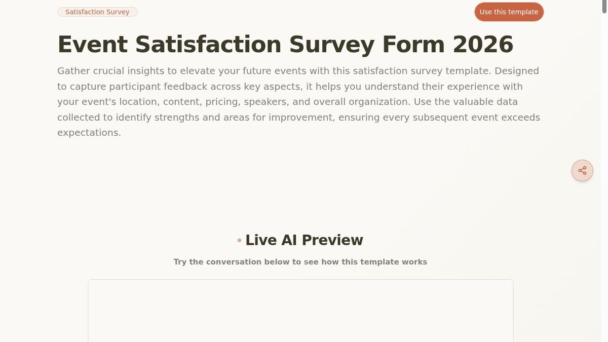 Dashform Event Satisfaction Survey Form template page screenshot