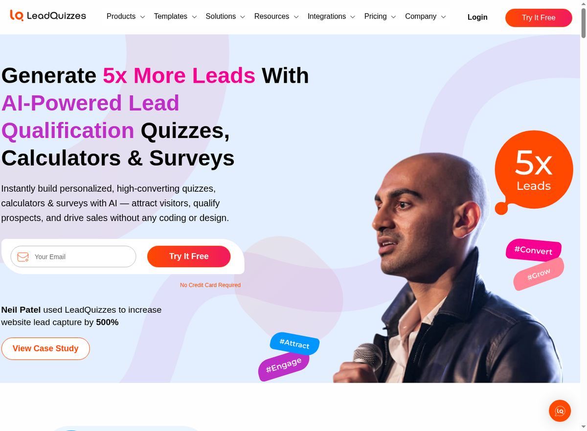 LeadQuizzes homepage — quiz and survey lead generation tool