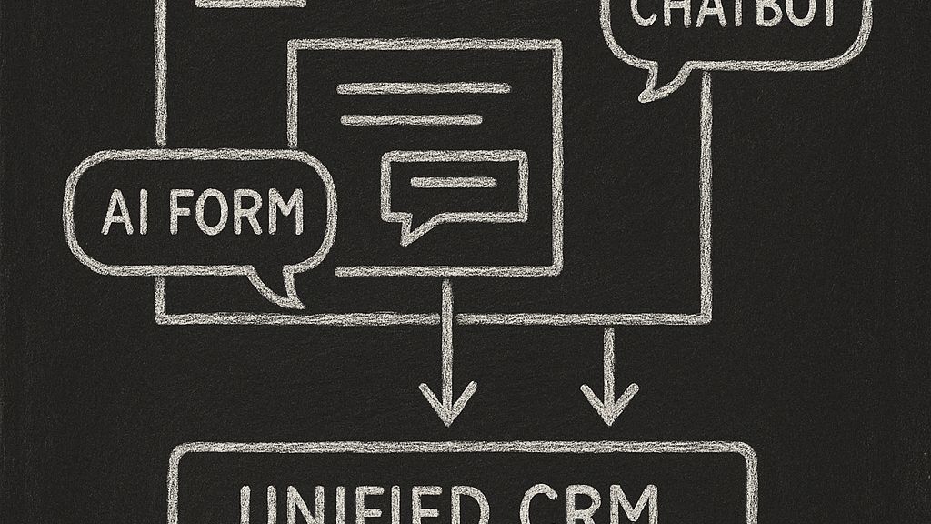 Hybrid lead generation system showing chatbot and conversational form working together with unified CRM dashboard