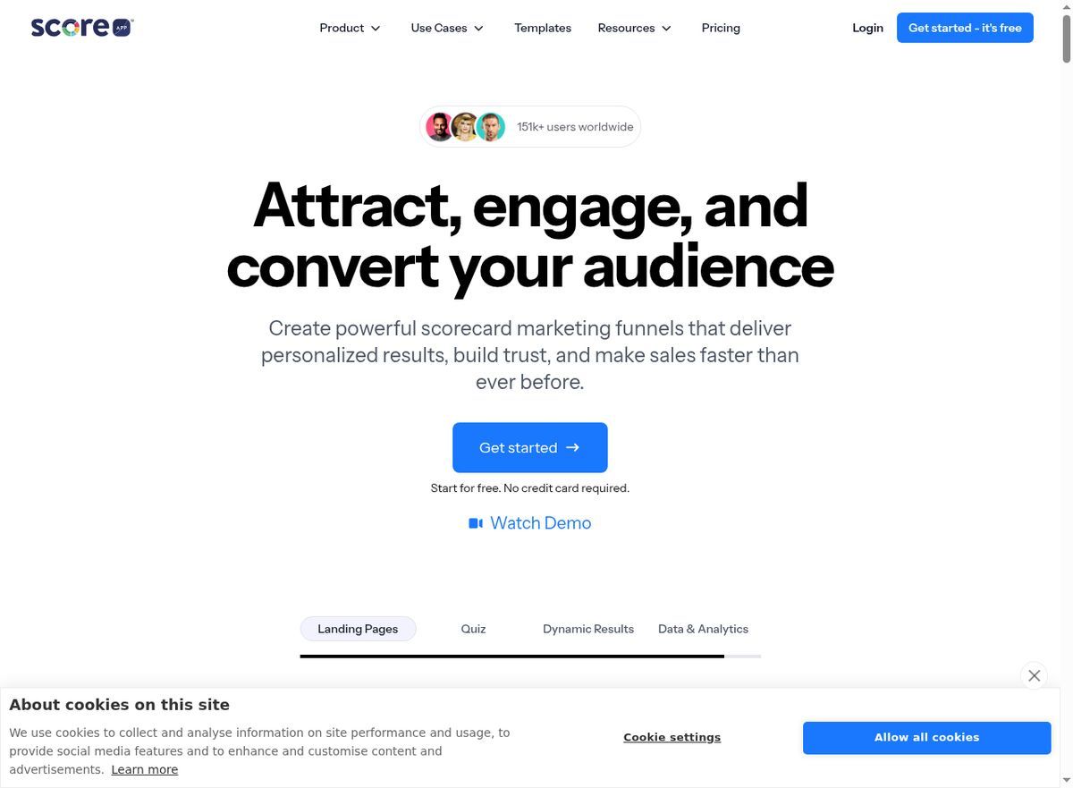 ScoreApp homepage — scorecard-based lead generation platform