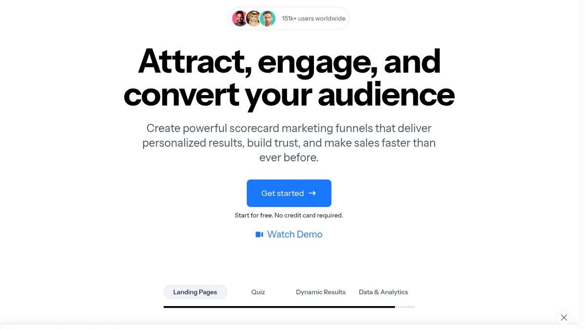 ScoreApp homepage — scorecard-based lead generation platform