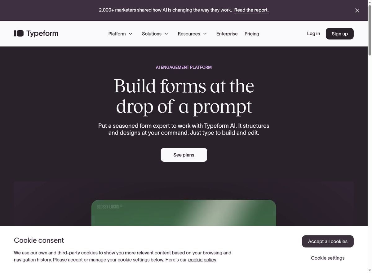 Typeform homepage — conversational form builder