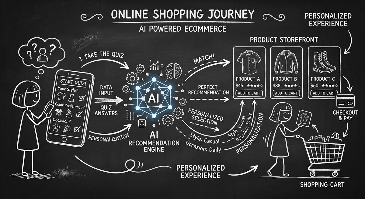 AI product recommendation quiz guiding ecommerce shopper to personalized product match