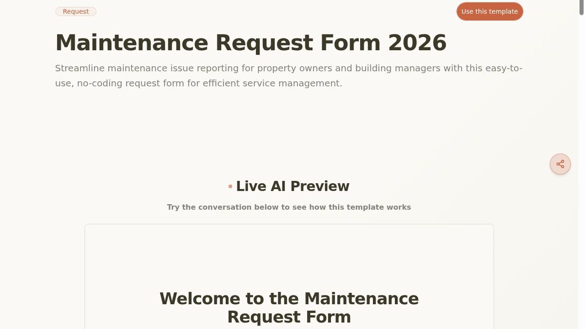 Dashform Maintenance Request Form template page screenshot