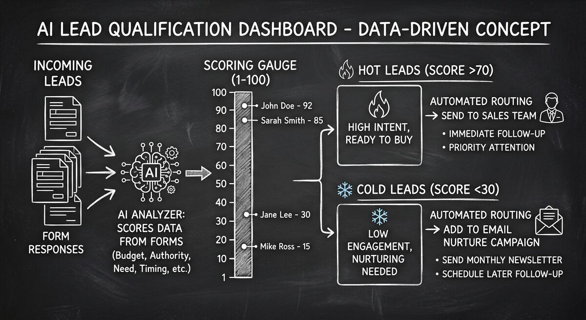 AI lead qualification scoring dashboard showing automated scoring and lead routing