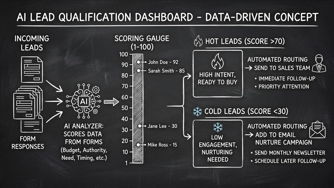 AI lead qualification scoring dashboard showing automated scoring and lead routing