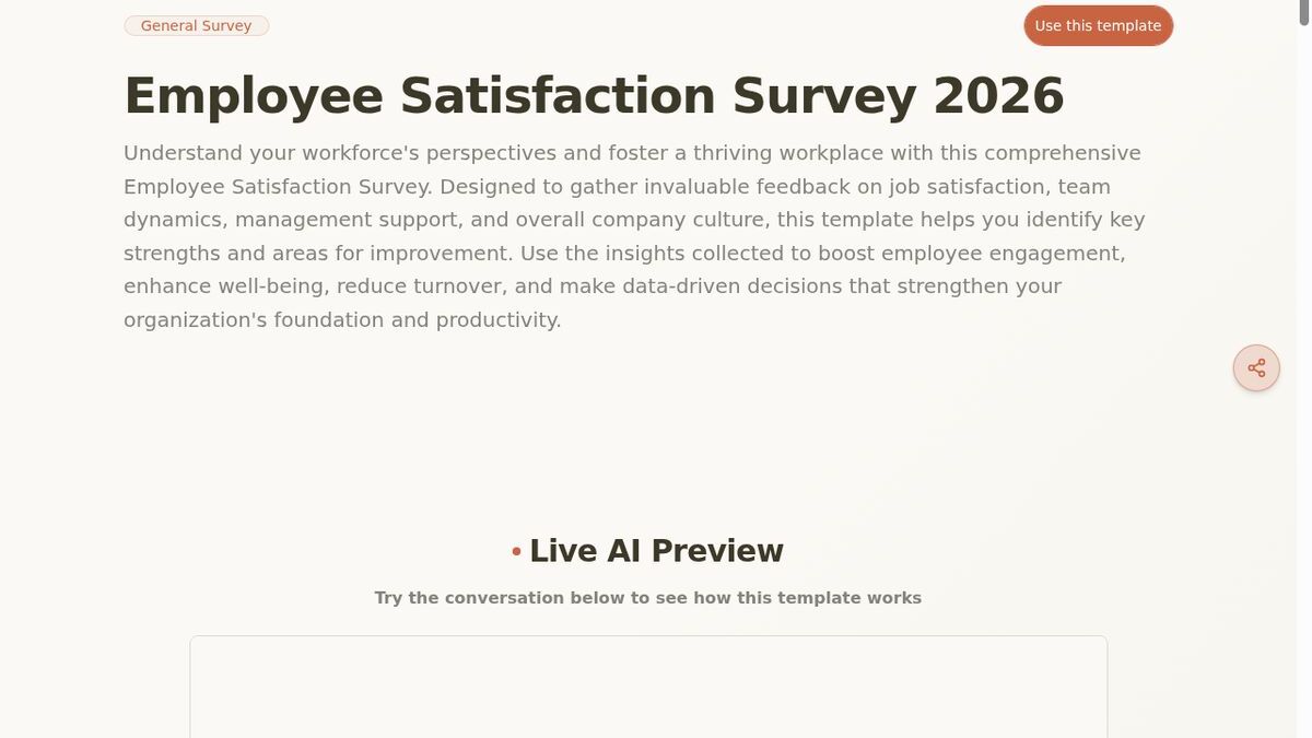 Dashform Employee Satisfaction Survey template page screenshot