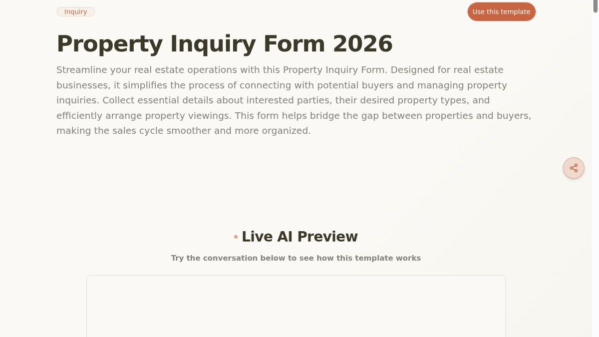 Dashform Property Inquiry Form template page screenshot