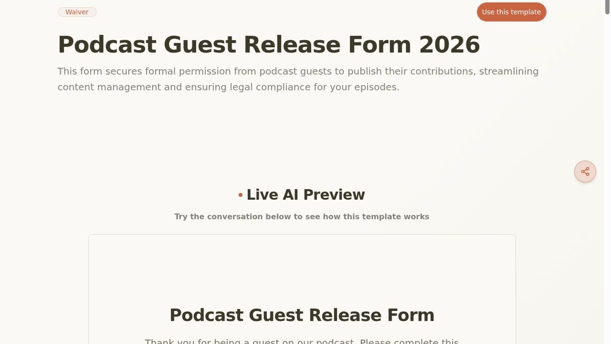 Dashform Model Release Form template page screenshot