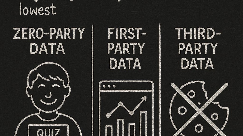 Comparison of zero-party data, first-party data, and third-party data showing the spectrum from voluntarily shared to externally purchased