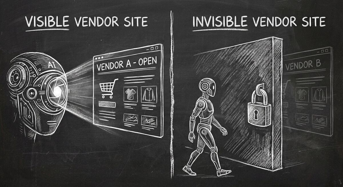 Visible vs invisible vendor websites to AI agent scanning