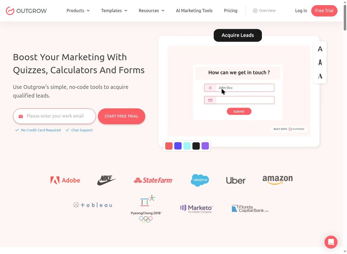 Outgrow homepage — interactive content and calculator builder