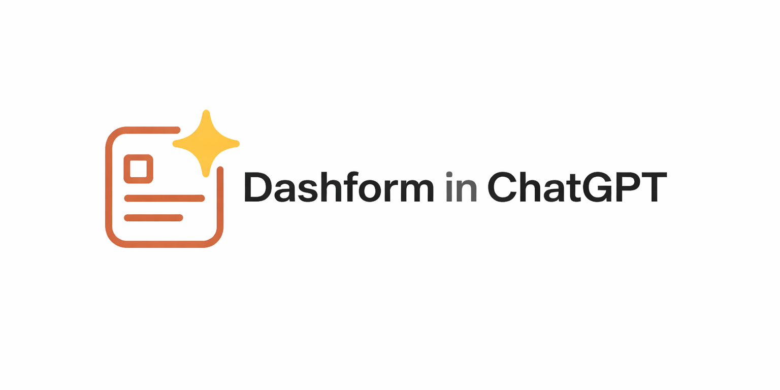 A logo featuring an orange document icon with a yellow sparkle, next to the text "Dashform in ChatGPT".