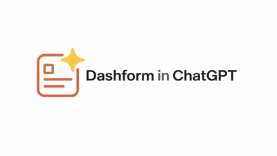 A logo featuring an orange document icon with a yellow sparkle, next to the text "Dashform in ChatGPT".