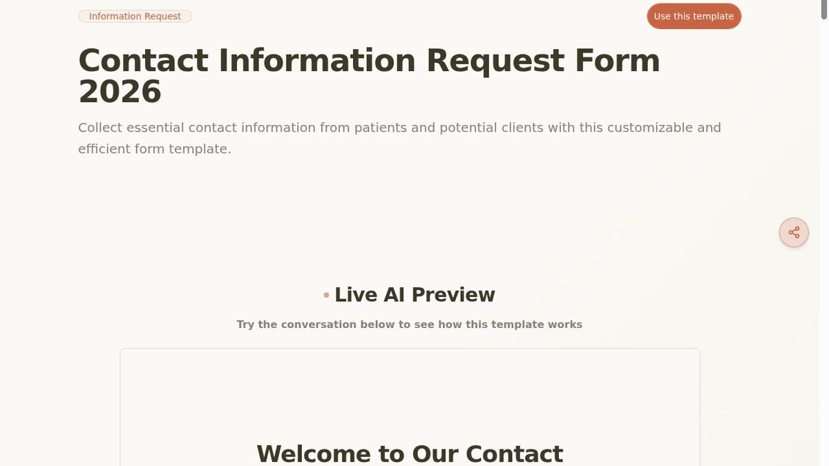 Dashform Contact Information Request Form template page screenshot