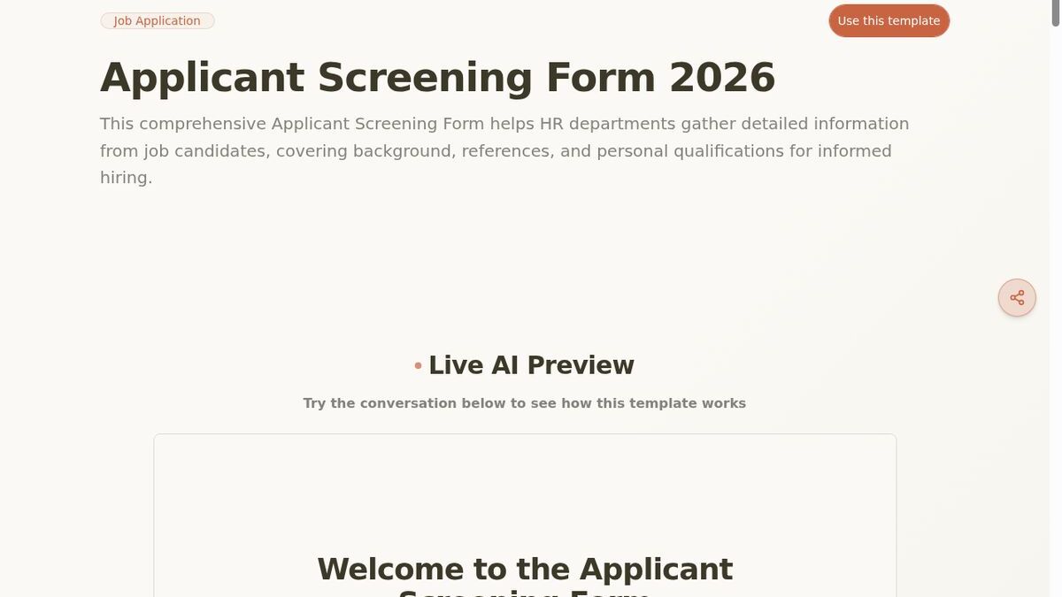 Dashform Applicant Screening Form template page screenshot
