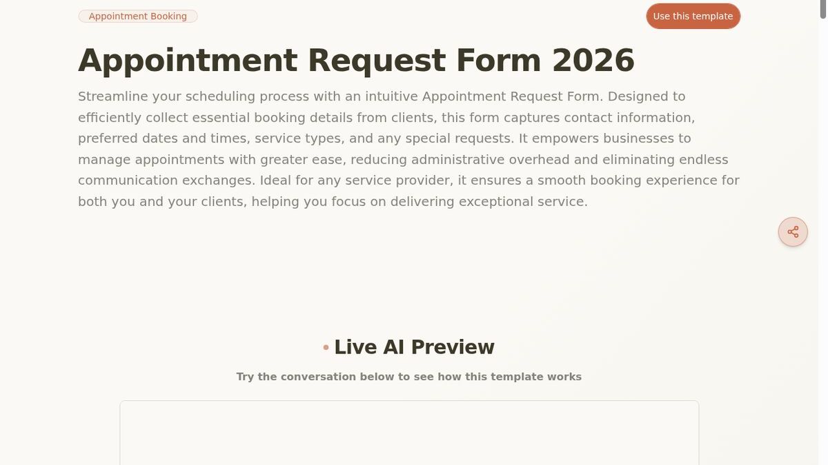 Dashform Appointment Request Form template page screenshot