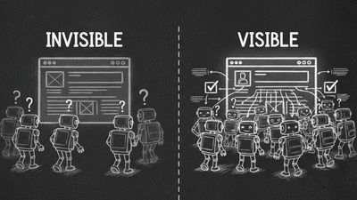 Chalkboard illustration showing invisible ghost website vs glowing visible website discovered by AI agents