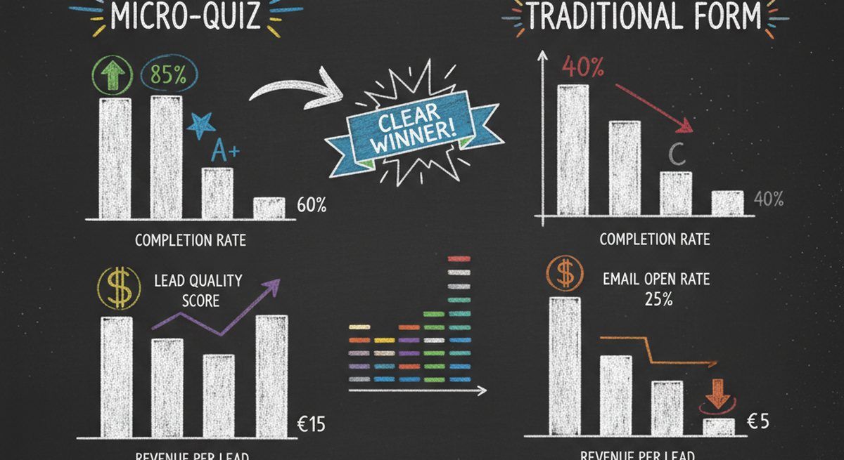 A/B test results showing quiz vs form performance
