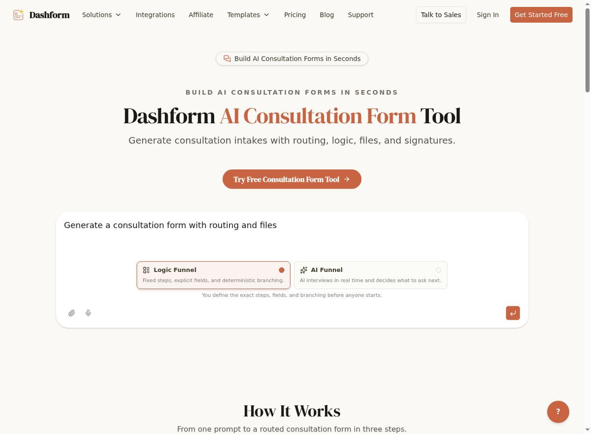 Dashform AI Consultation Form Tool for creating wedding planning pre-consultation questionnaires