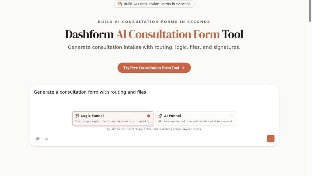 Dashform AI Consultation Form Tool for creating wedding planning pre-consultation questionnaires