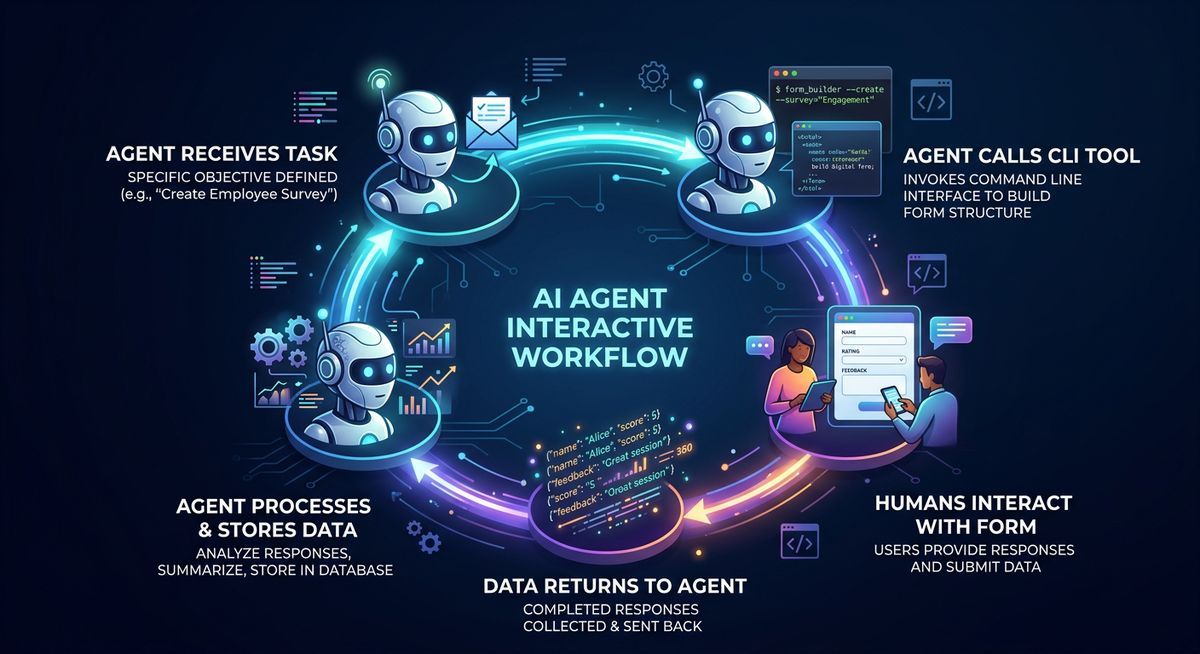AI agent workflow: create forms via CLI, collect human data, process responses autonomously