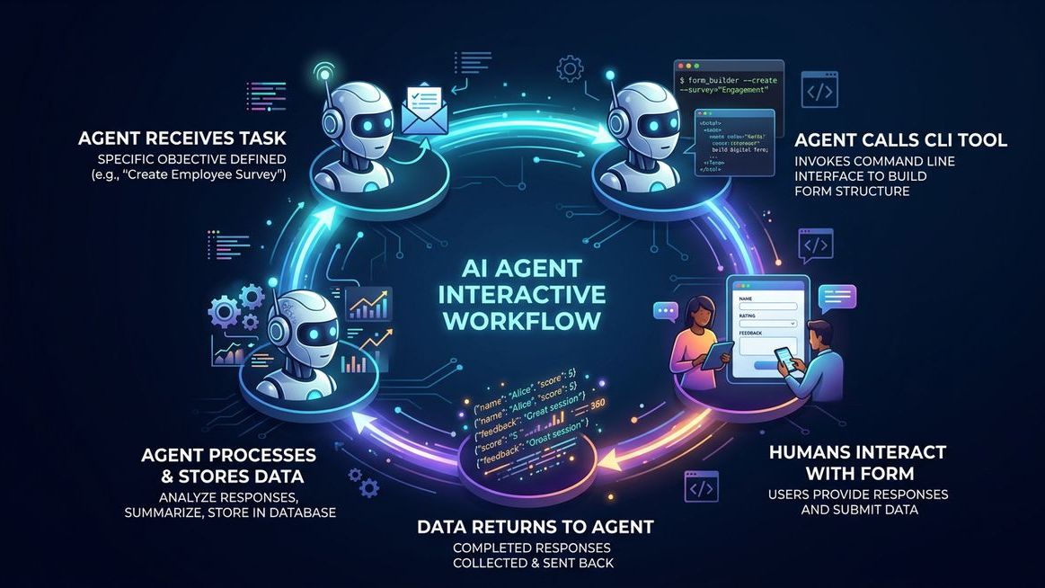 AI agent workflow: create forms via CLI, collect human data, process responses autonomously