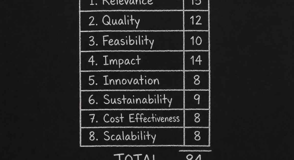 Eight-criterion evaluation rubric weighted to a total of 84 points