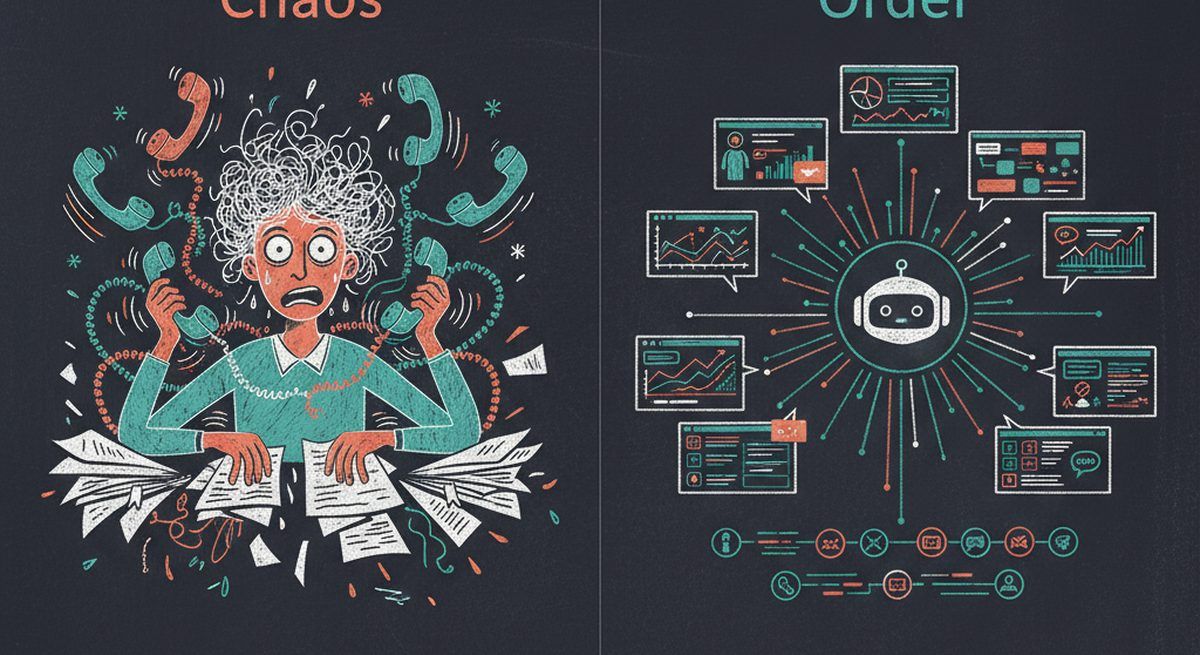 Overwhelmed receptionist vs calm AI system