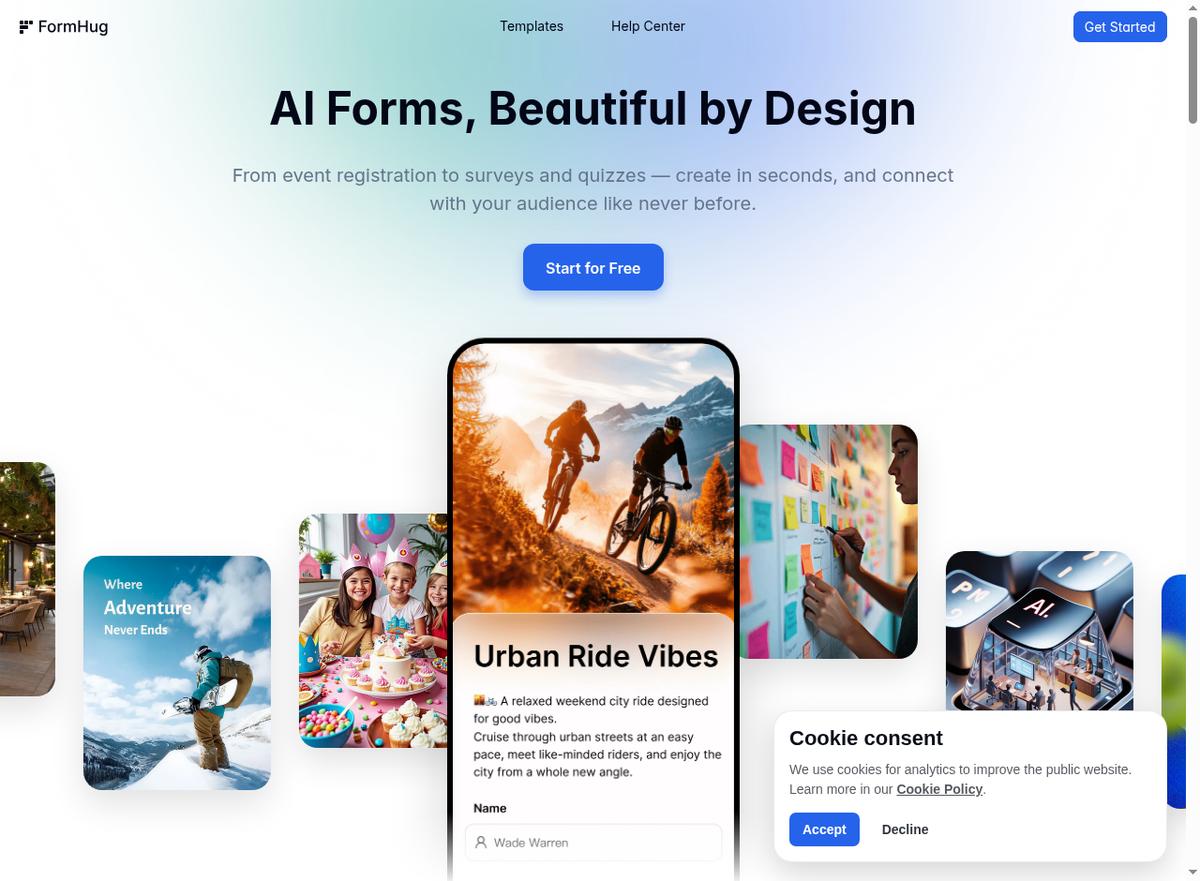 FormHug AI form builder homepage