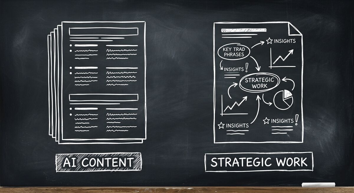 AI commoditization - identical AI-generated content vs unique strategic piece
