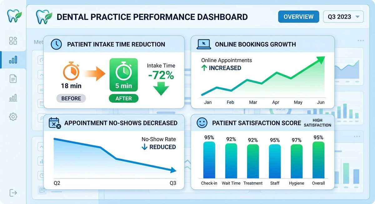 Dashboard showing dental practice performance improvements after implementing AI-powered patient intake