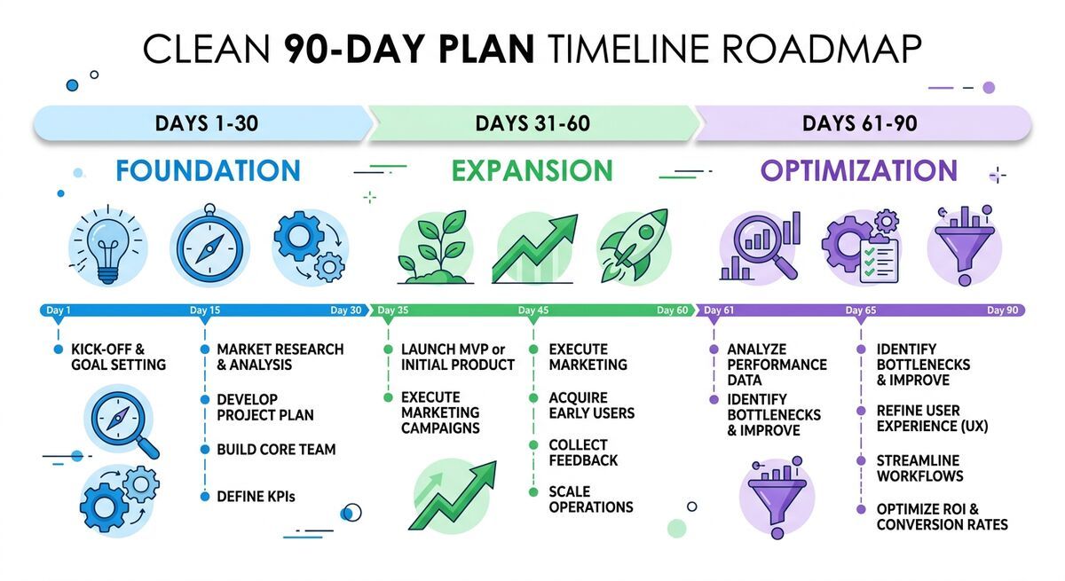 90-day agentic AI implementation roadmap with three phases