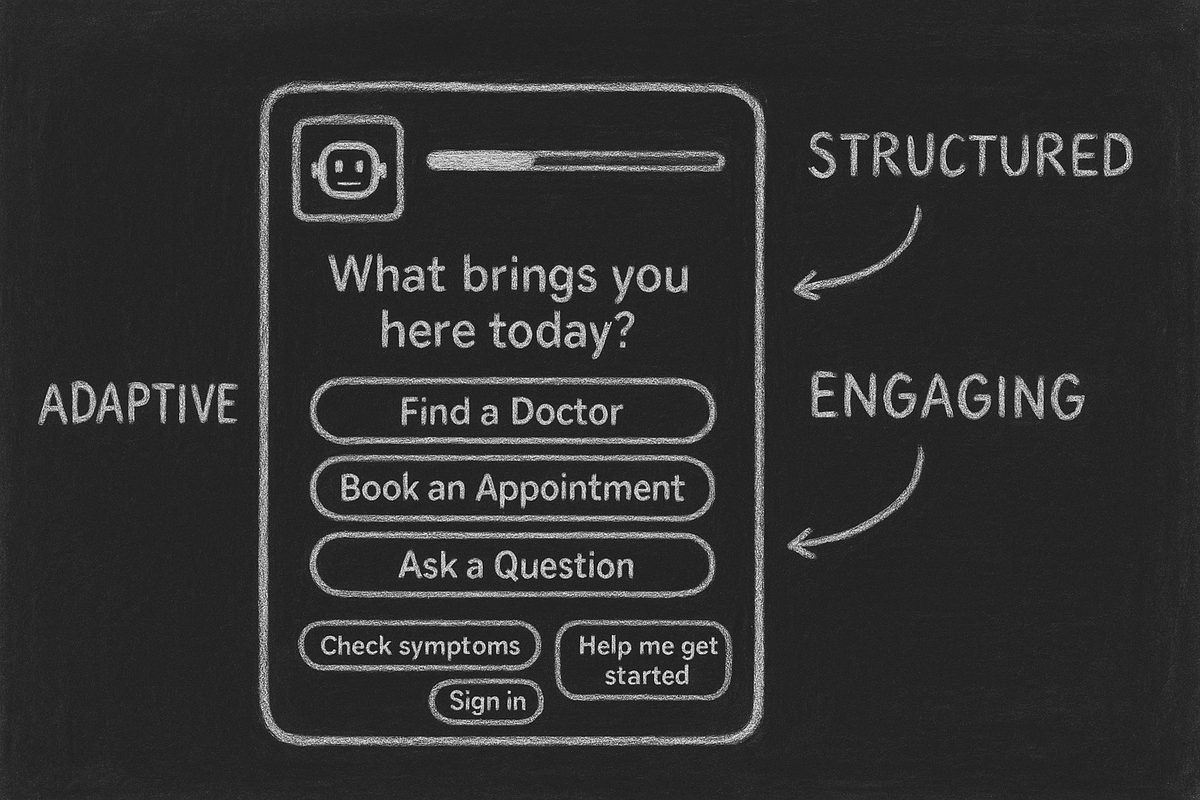 AI-powered conversational form showing one question at a time in a chat-like interface with smart suggestions