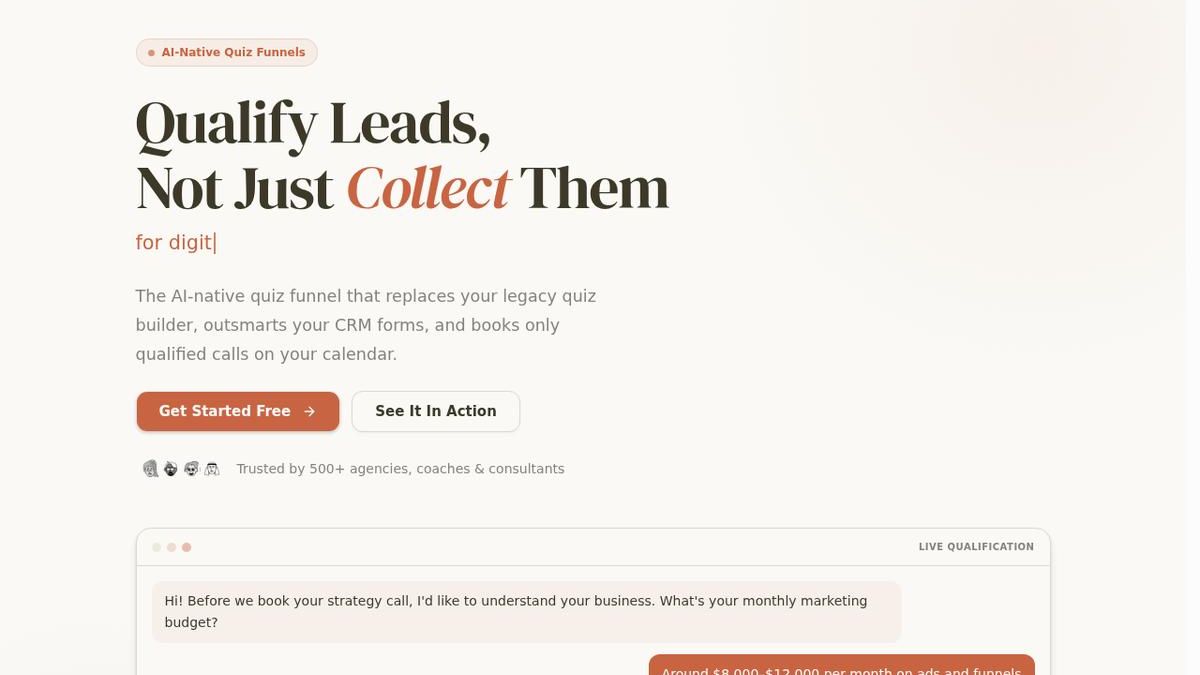 Dashform AI quiz funnel builder homepage