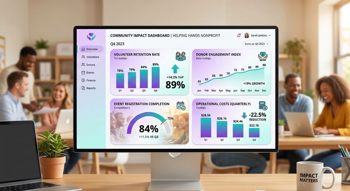 Dashboard showing nonprofit operational improvements after implementing AI form automation