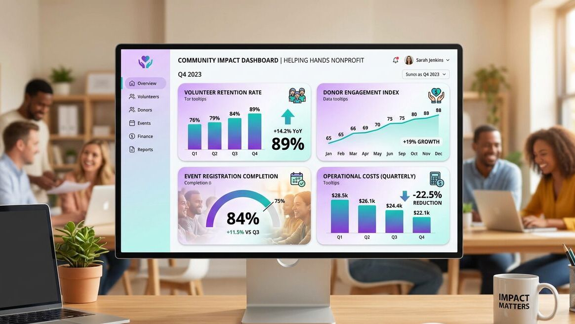 Dashboard showing nonprofit operational improvements after implementing AI form automation