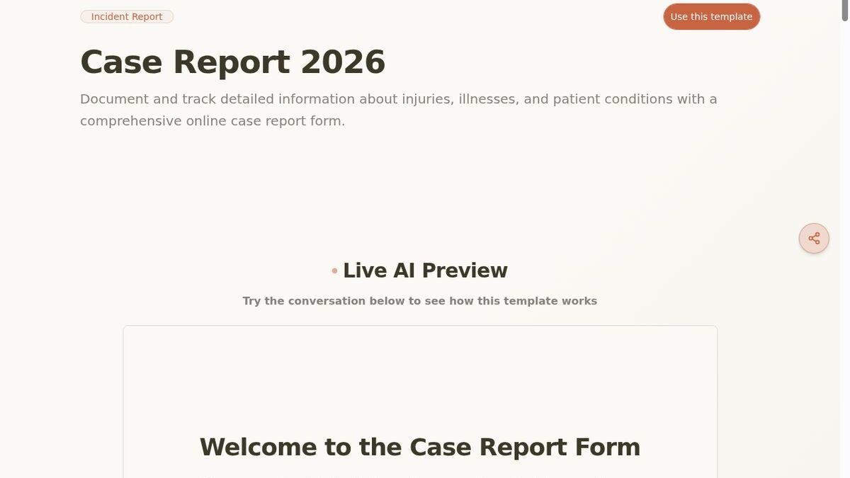 Dashform Case Report Form template page screenshot