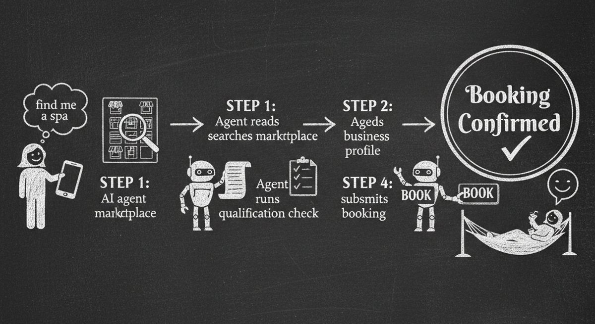 AI agent user journey from search query to booking confirmation