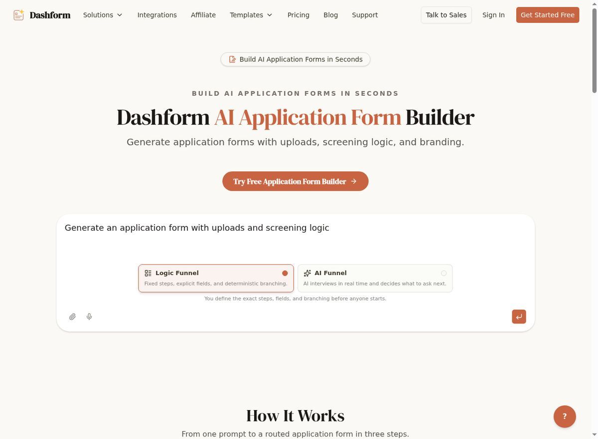Dashform AI Application Form Builder for creating nonprofit volunteer intake applications