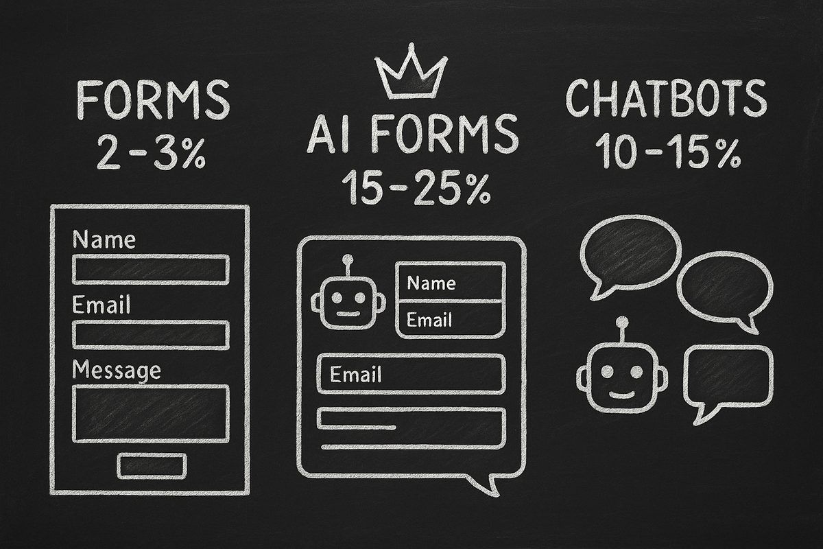 Contact forms vs AI chatbots comparison for lead generation showing conversion rate differences