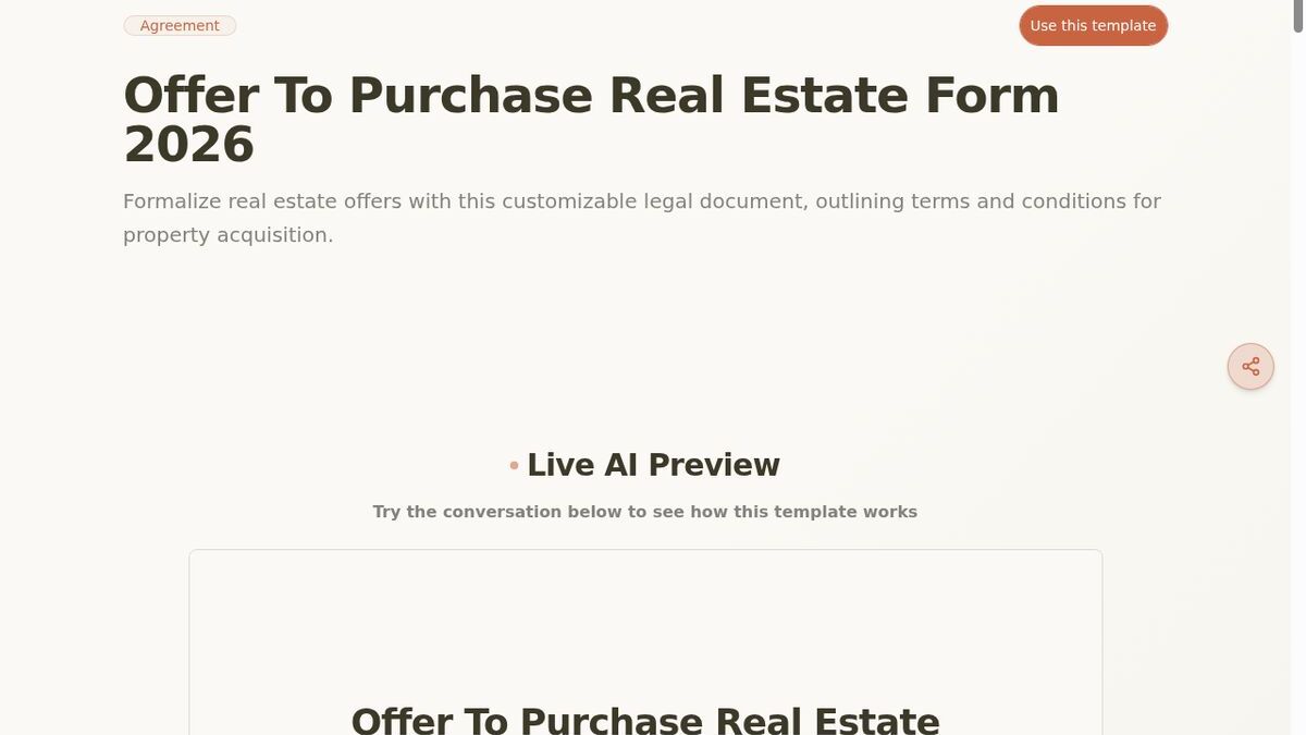 Dashform Offer to Purchase Real Estate Form template page screenshot