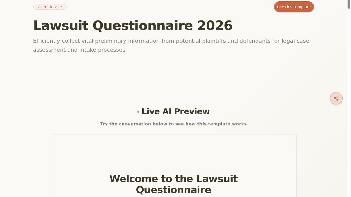 Dashform Case Evaluation Questionnaire template page screenshot